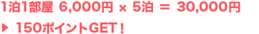 1泊1部屋 30,000円 × 2泊 = 60,000円 > 300ポイントGET!