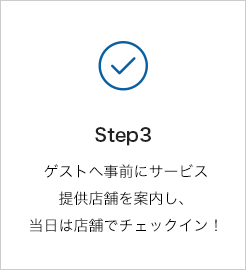 STEP3 ゲストへ事前にサービス提供店舗を案内し、当日は店舗でチェックイン！