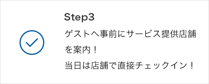 STEP3 ゲストへ事前にサービス提供店舗を案内し、当日は店舗でチェックイン！